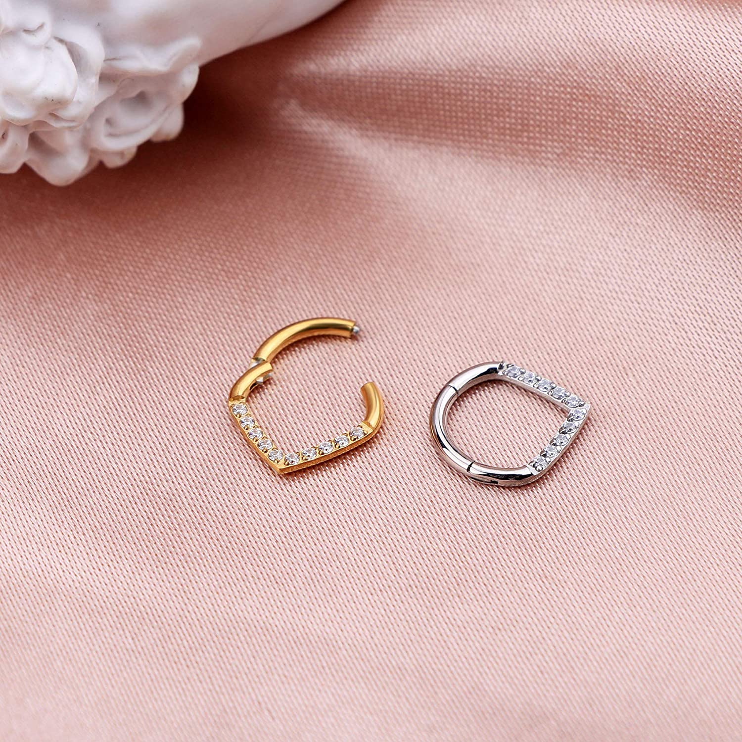 CM Crareesi Mania Teardrop Daith Earrings Hoop Hinged Clicker Rings 16G Helix Cartilage Earrings Hoop 316L Stainless Steel CZ Helix Tragus Daith Septum Clicker Jewellery - Image 2